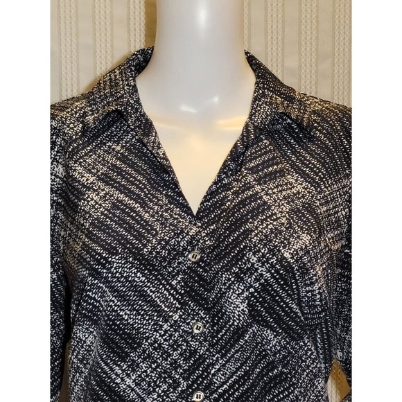 The Limited Ashton Black White Printed Tunic Pop Over Shirt Dress Tab Sleeves L - Picture 2 of 9